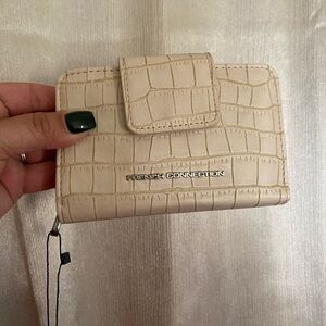 French Connection Croc-Embossed Small Wallet in Cream